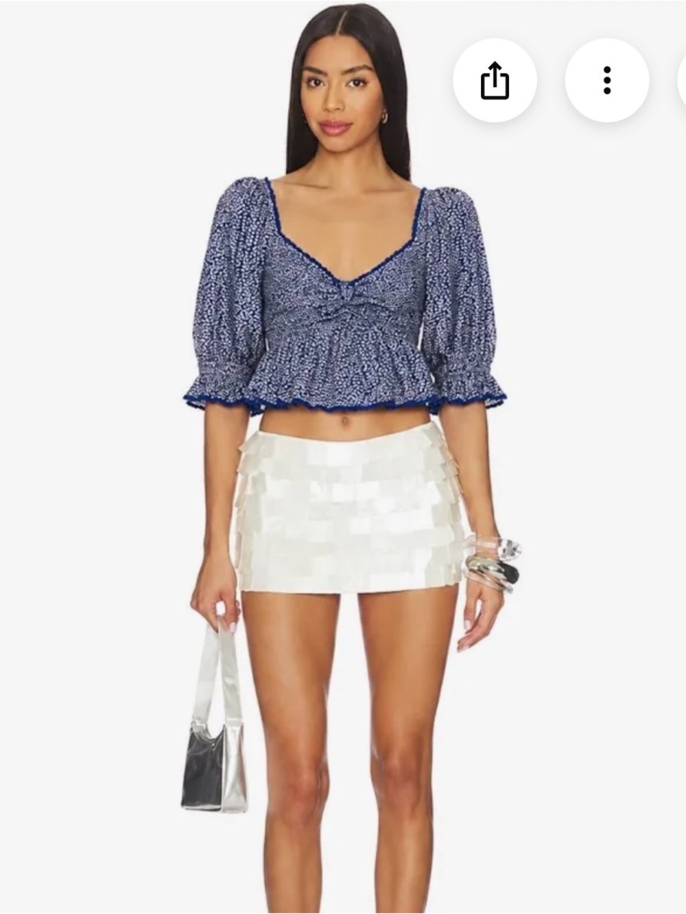 NWT! - Free People Navy Blue Floral Puff-Sleeve Peplum Blouse - super cute!
